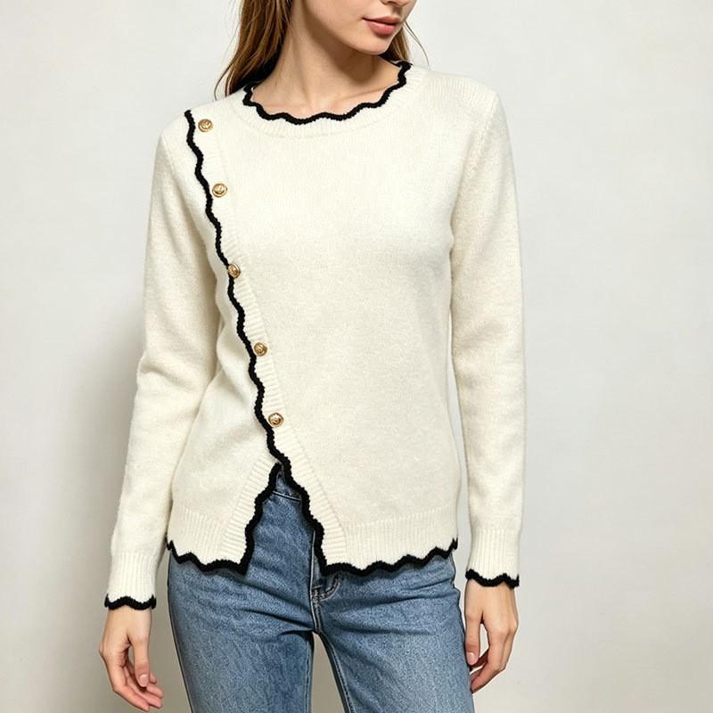 Womens Fall Sweater Color Block Crew Neck Long Sleeve Knit Cardigan Outerwear
