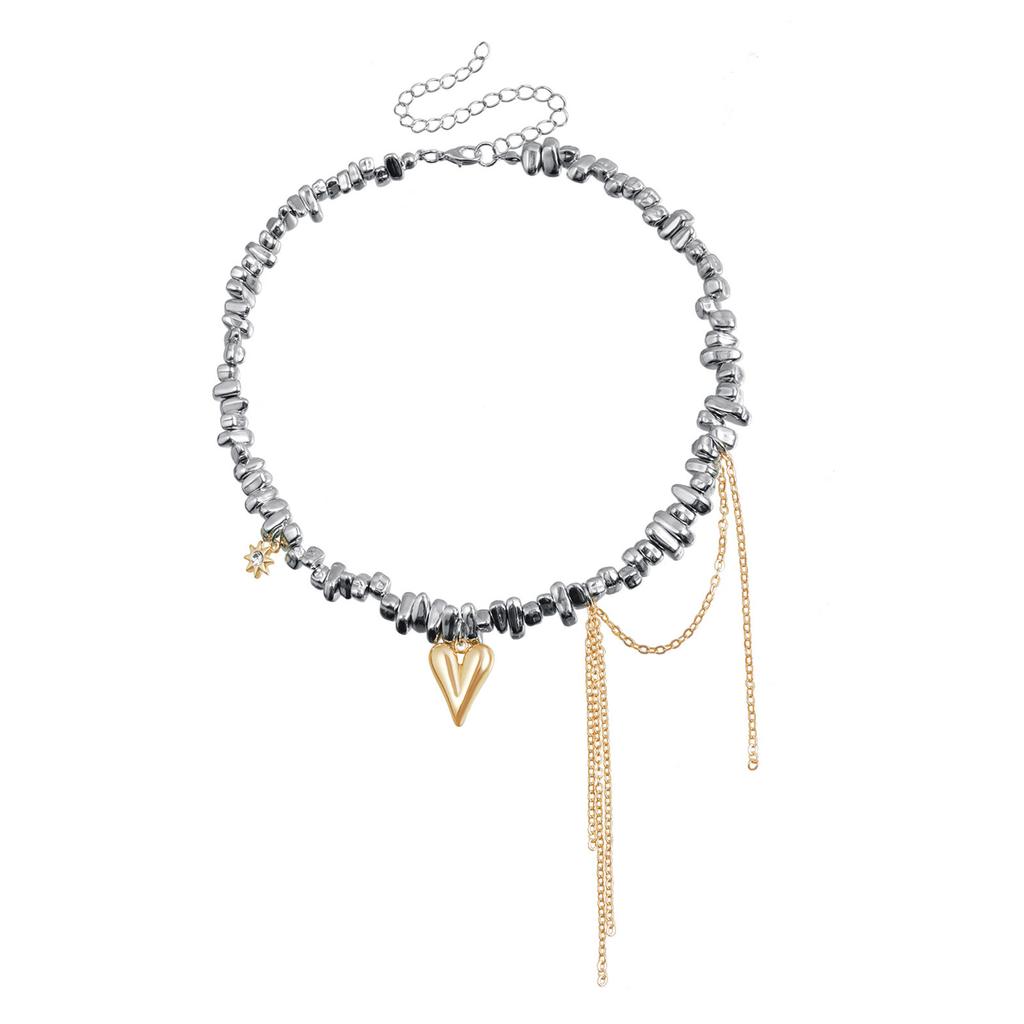 Handmade Beaded Heart Tassels Pendant Necklace Featuring Unique Irregular Designs and Fringe Shape for Fashionable Women