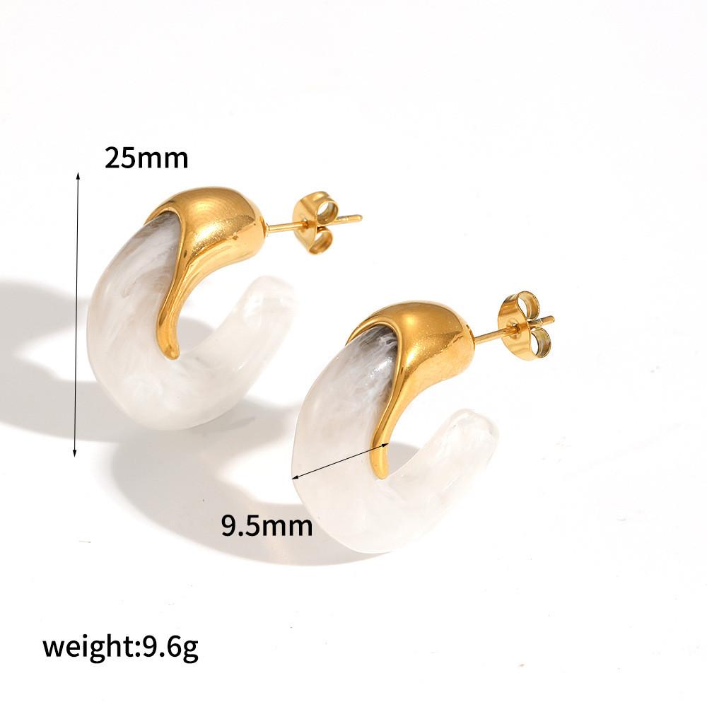 Modern Geometric Resin Stainless Steel Earring For Women With Gold Plating And Elegant Style