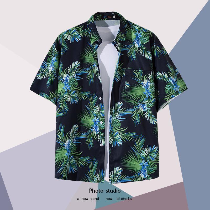 Summer Beach Floral Men'S And Women'S Thin Shirts Trendy Hawaiian Port Style Loose Tie-Dye Short-Sleeved Couple Shirts