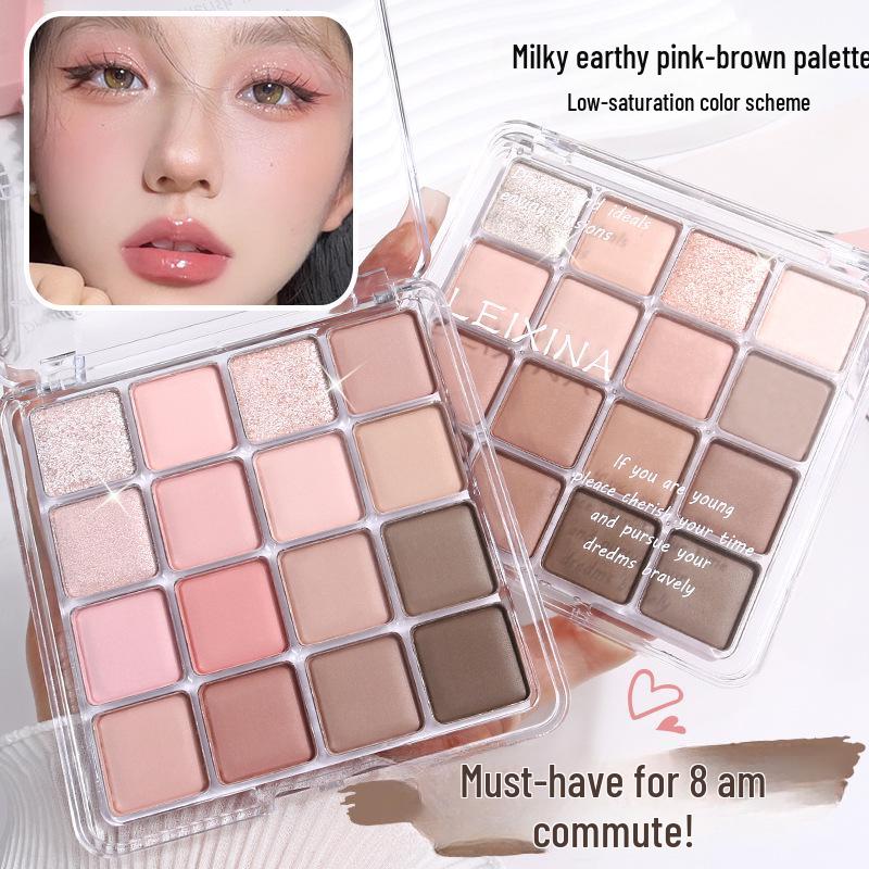 Laceena Sunset Magic 16-Color Eyeshadow Palette: Pearlescent Matte Earth Tones & Shimmery Pink Blush.