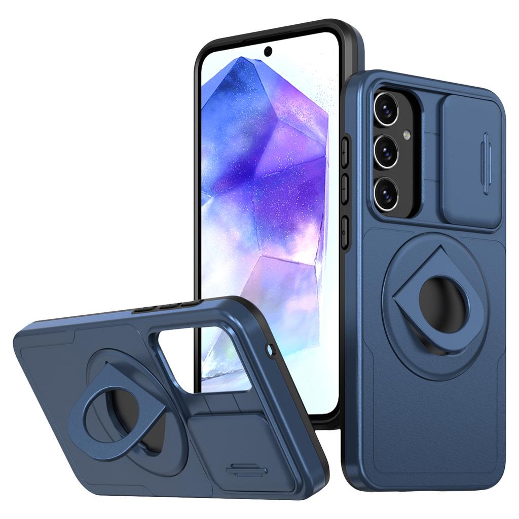 For Samsung Galaxy A55 5G Case Magnetic Kickstand TPU+PC Phone Cover with Slide Lens Lid