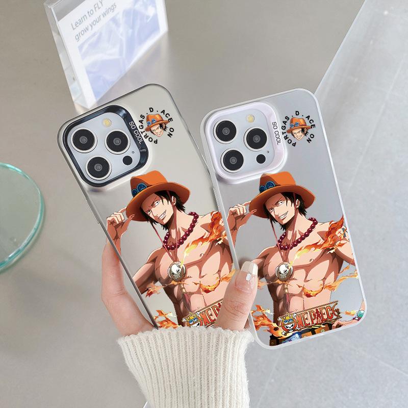 ONE PIECE Luffy Ace Mobile Phone Case iPhone17pm Trendy Cool Anti-drop Colored Silver IMD Apple 16pro Boys