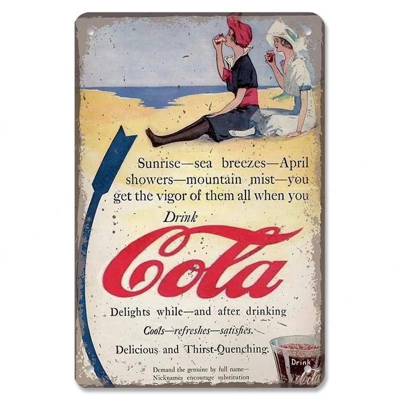 Cola Soft Drinks Poster Metal Tin Signs Vintage Girls Drink Cola Bottles Metal Plate Wall for Bar Pub Club Restaurant Decor