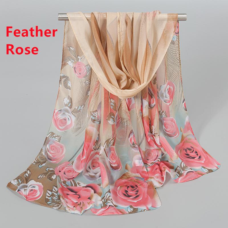 150*50Cm Spring Floral Printed Scarf Women Long Shawl Thin Georgette Hijab Beautiful Rose Flower Pareos Beach Sunscreen Shawl