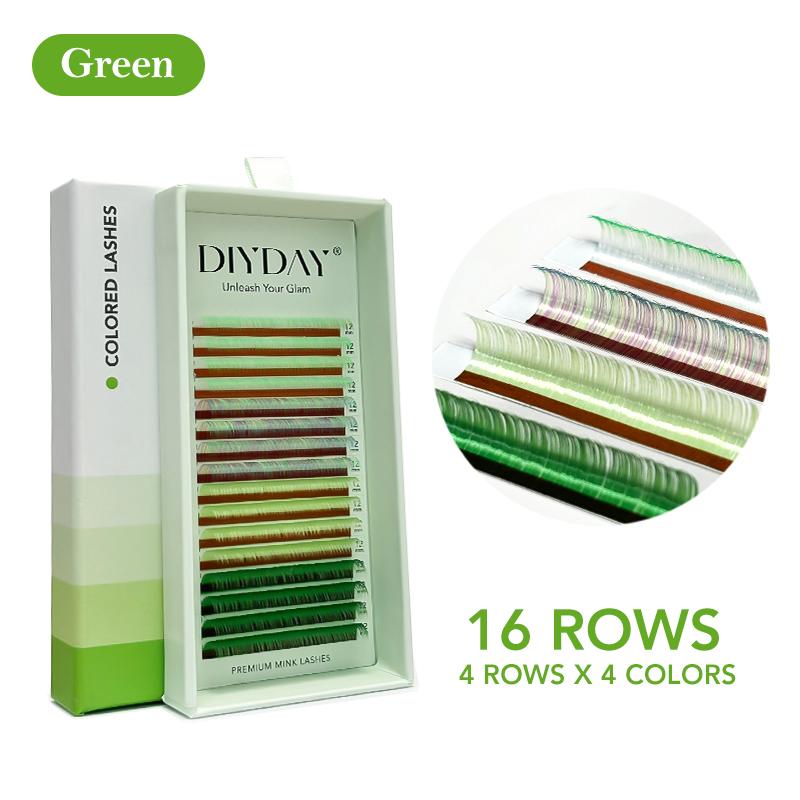 DIYDAY 16rows Colored Eyelashes 4 Colors in One Tray Multicolor False Mink Lashes Extension Neon Colored Fake Eyelash for Party