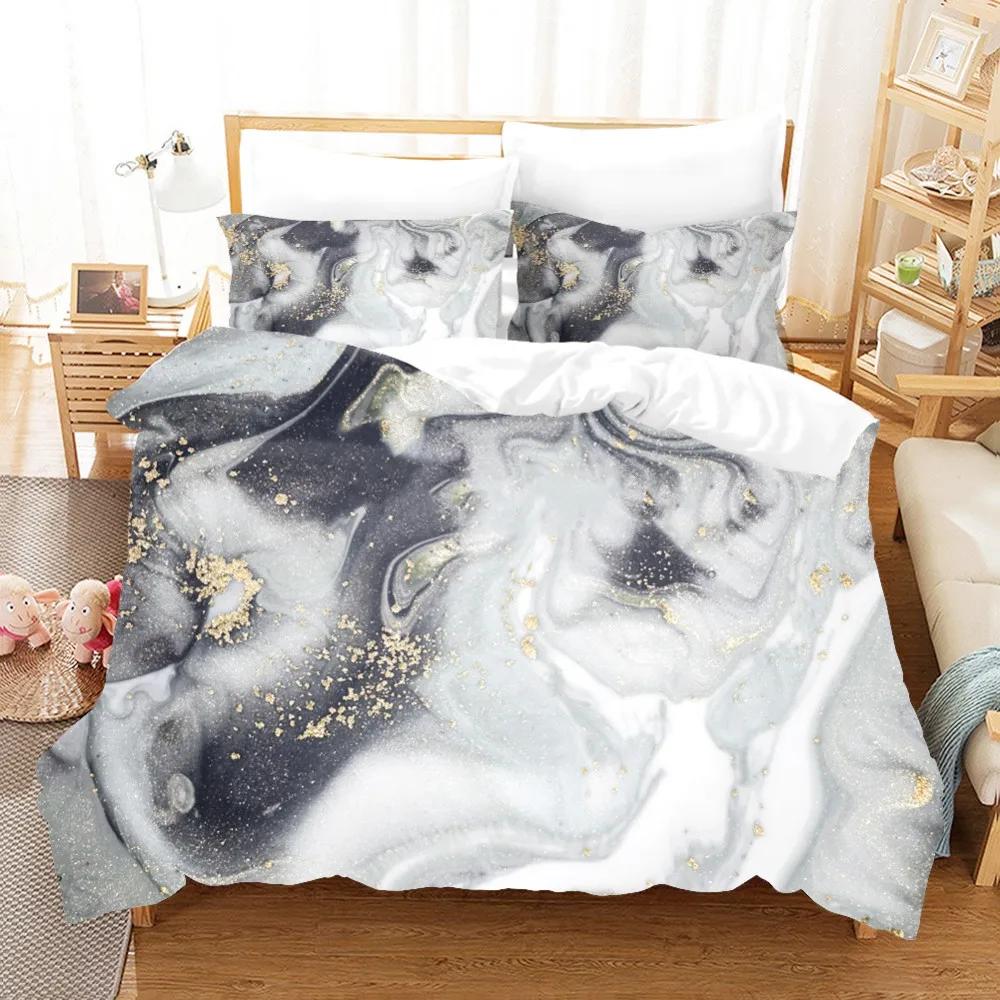Comforter White Gold Marble Pattern Bedding Modern 3D S Twin Queen King Single Size Fashion Luxury Room Decor Women Gifts