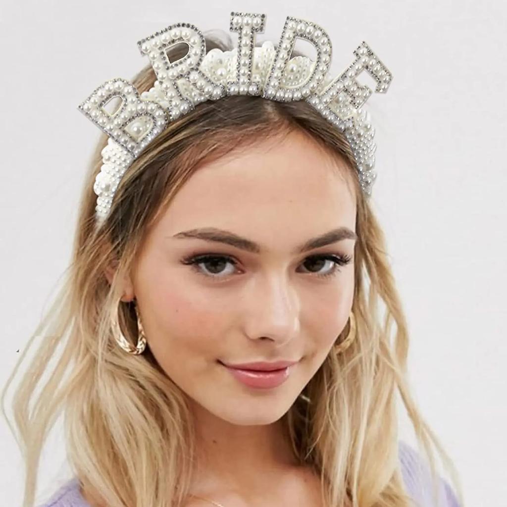 Bride To Be Pearl Crown Headband Bach Bachelorette Hen Party Bridal Shower Wedding Engagement Rehearsal Dinner Decoration Gift