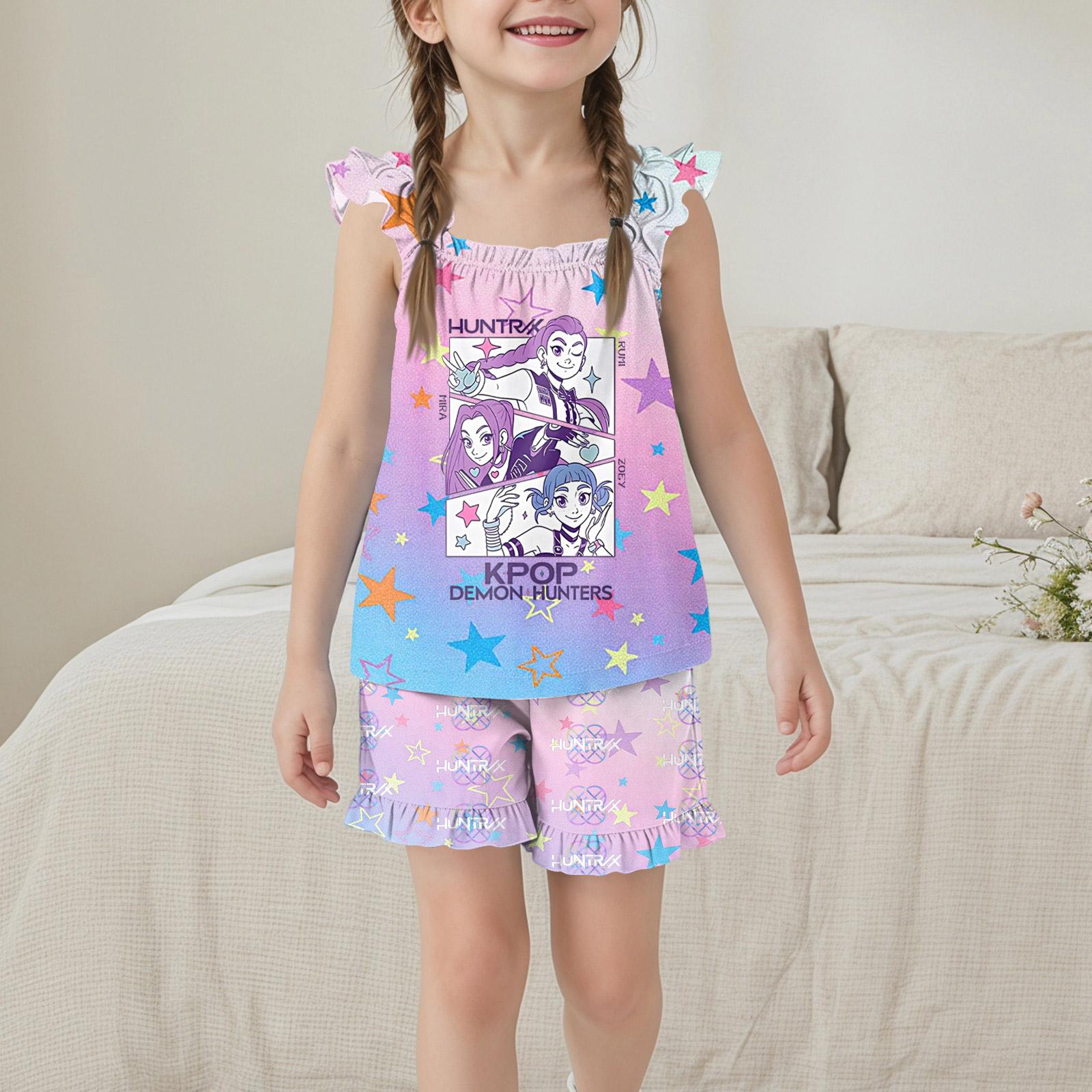 

Girls Sleeveless Top and Shorts Set Lightweight Casual Loose Fit Summer Outfit with Printed Design Comfortable Soft Fabric 120 синий