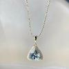 Lulu Tong S925 Silver Aquamarine Green Triangle Pendant Necklace - Light Luxury 