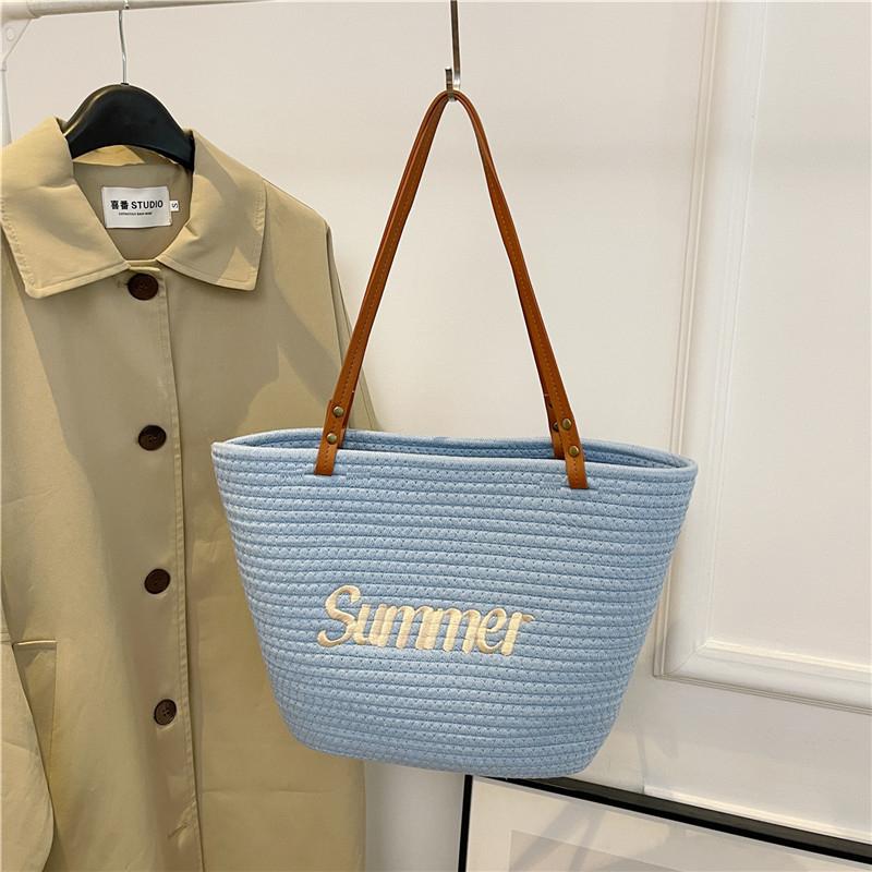 Straw Letter High-capacity Commuting Casual Tote 2026 High Quality Versatile Bags Durable Seaside Vacati Beach Bags