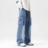 Frühling Herbst Herren Cargo Jeans String Banding Wide Leg Denim Hose Straight Baggy Jean Hose