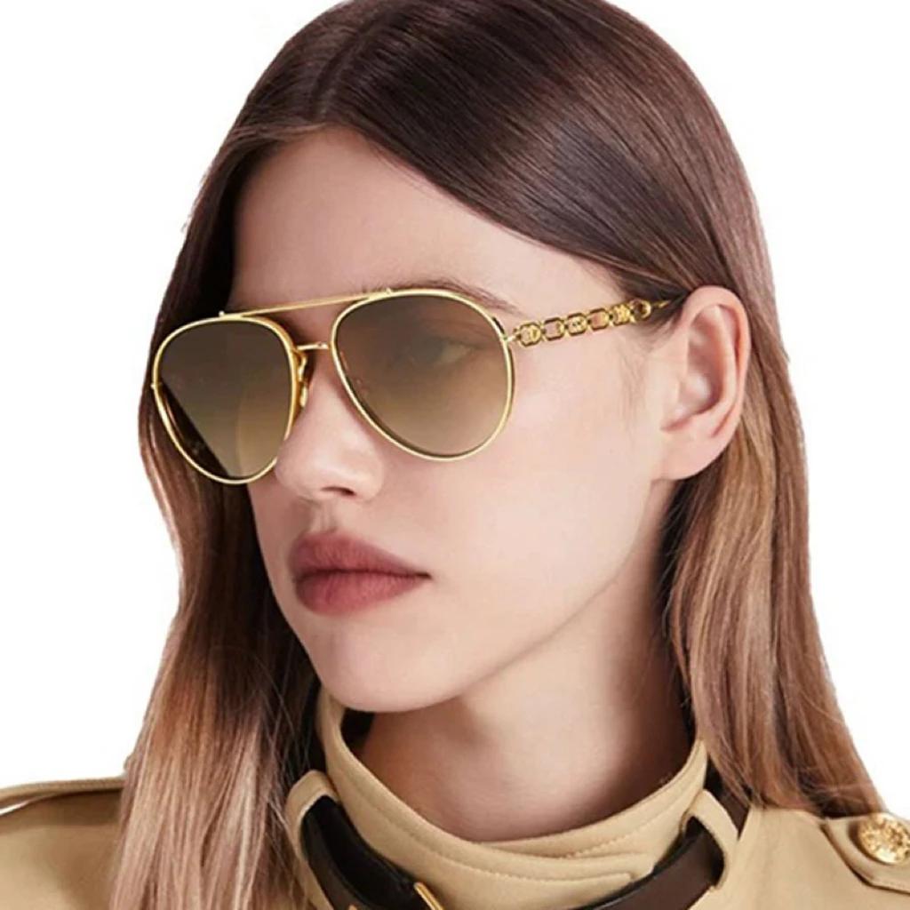 Vintage Pilot Metal Chain Sunglasses Women For Men  New Sun Glasses Punk Luxury Brand Designer Popular Big Frame Sexy Shades