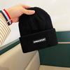 Autumn and Winter Woolen Pullover Hat for Women Fashionable and Versatile Letter Label Knitted Hat for Cycling Windproof Baotou Cold Hat for Men