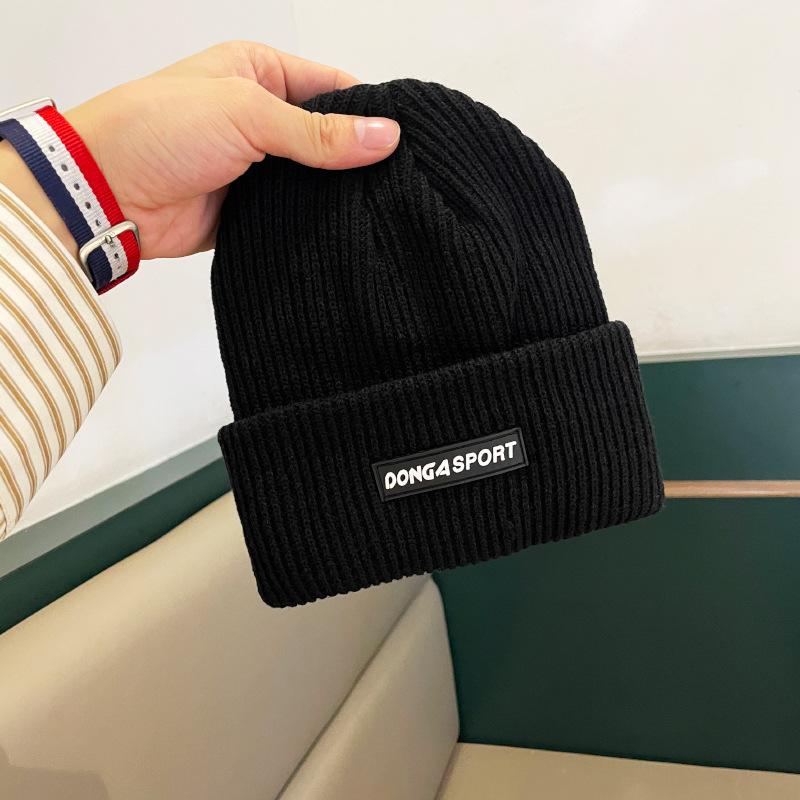 Autumn and Winter Woolen Pullover Hat for Women Fashionable and Versatile Letter Label Knitted Hat for Cycling Windproof Baotou Cold Hat for Men