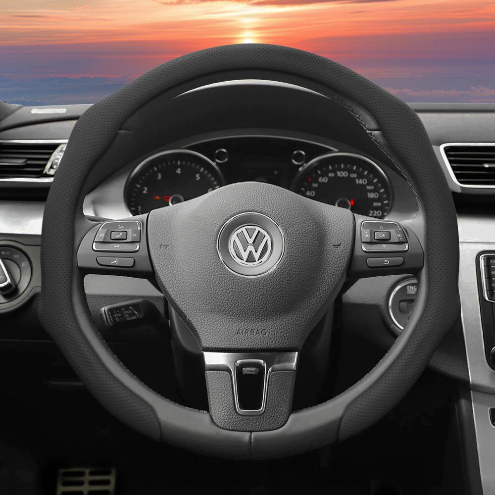 Suitable for Volkswagen Perforated Leather Steering Wheel Cover, Non-Slip Breathable Integrated Protective Case Golf Passat Polo Jetta