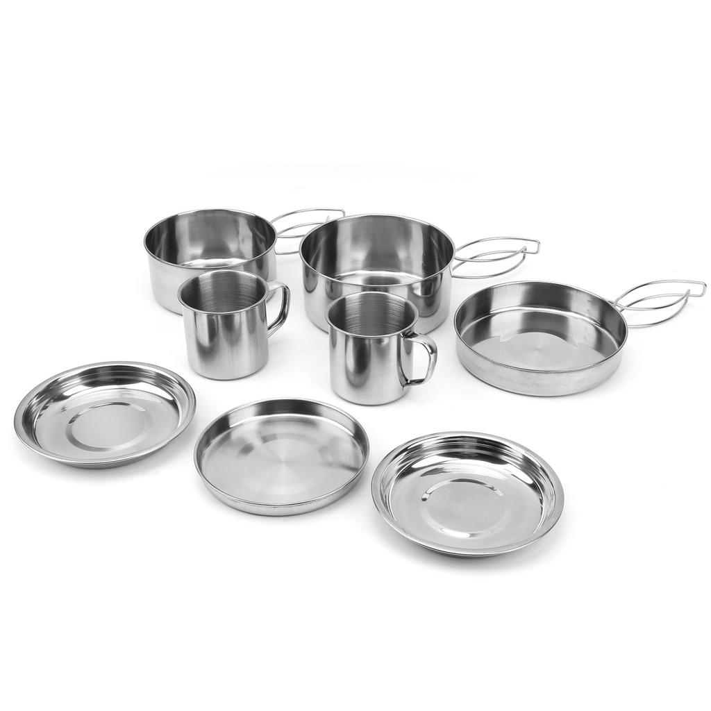 8-teiliges Tragbares Camping-Kochgeschirr-Set Edelstahl Wander-Topf Pfanne Tasse Set für Picknick BBQ
