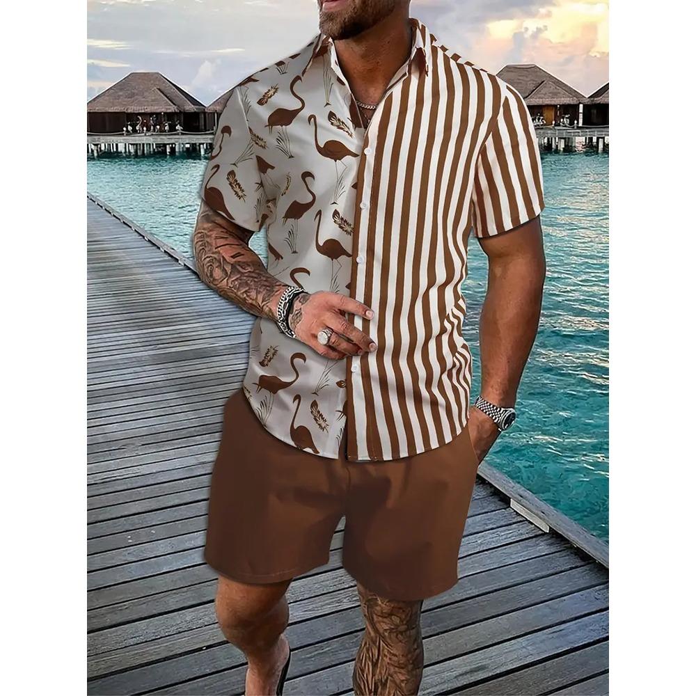 Funny 3D Print Men's Luxury Shirt Sets Hawaiian Fashion Lapel Short Sleeve Shirts+Shorts 2 Piece Outfit Summer Casual Loose Suit