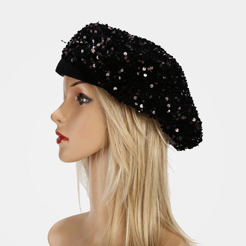 Beretă cu paiete pentru femei: Pălărie de pictor de stradă la modă toamnă-iarnă - Design versatil european și american, model dovleac.