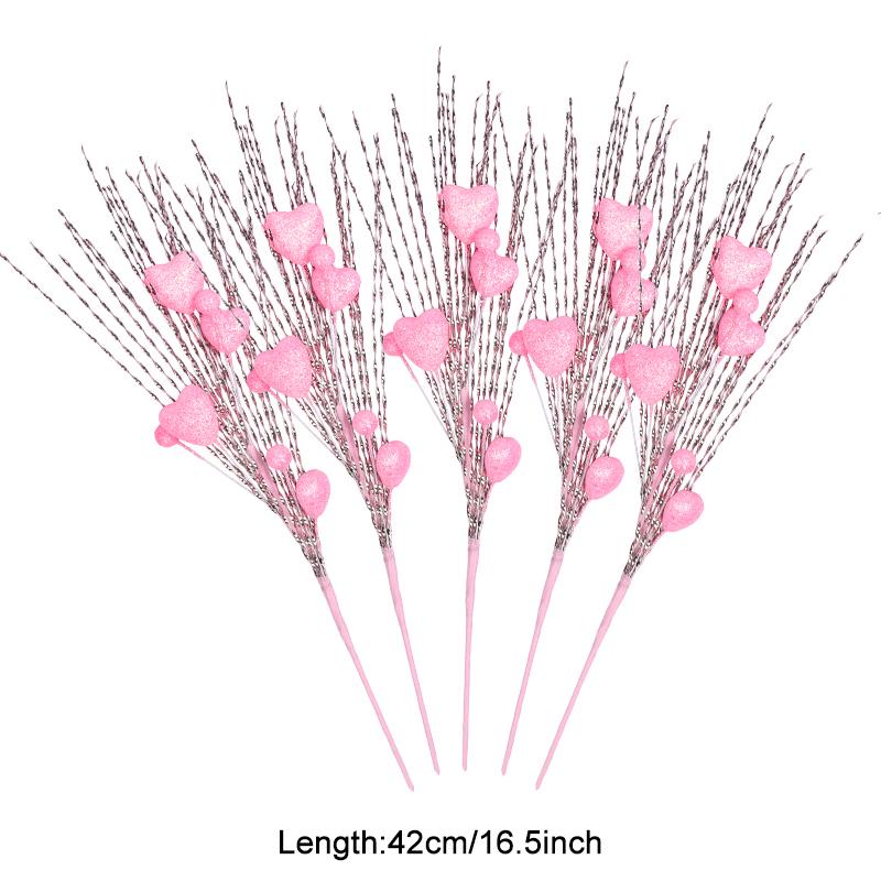 5pcs/lot Artificial Heart Shaped Berry Picks Flower Stem Branches for Valentines Day Wedding Party Home Table Decoration Gifts