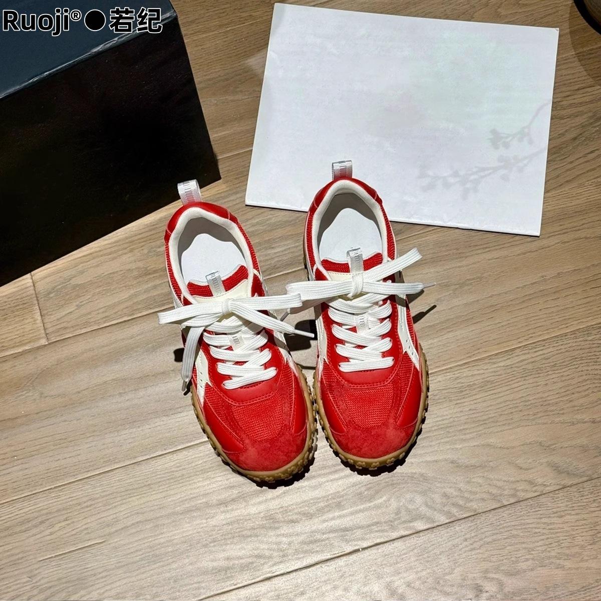 

Leather version~ Small person height increase thick-soled versatile casual sports shoes women s new lace-up leather temperament dad shoes 40 красный