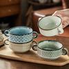 Retro Binaural Bowl Household Ceramic Bowl Tableware Bowl Portable Instant Noodle Bowl Restaurant Creative Fruit Dessert Bowl