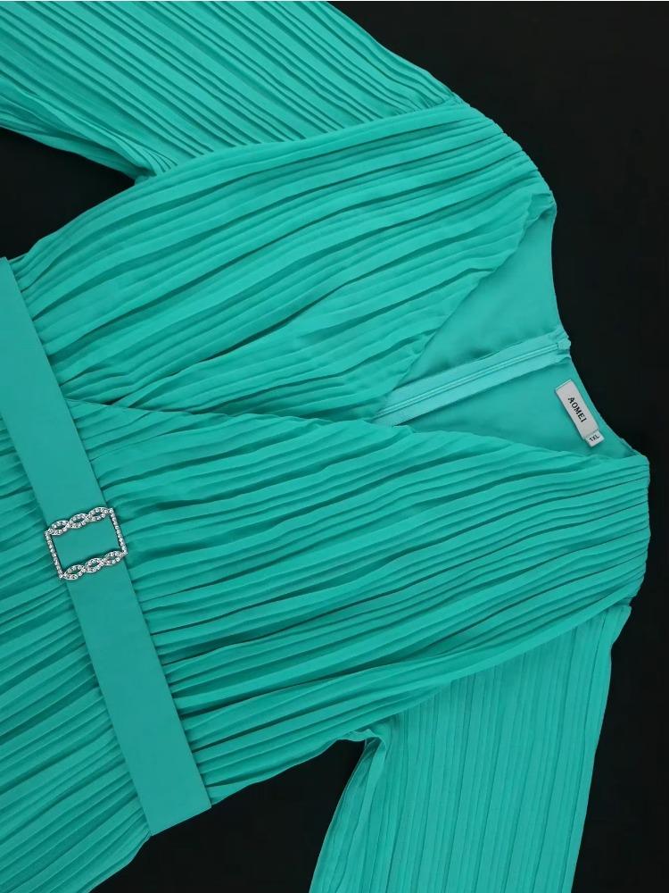 Women Elegant Chiffon Pleated A Line Cake Dress V Neck Half Sleeve High Waist Tiered Dresses Formal Work Office Daily Clothings