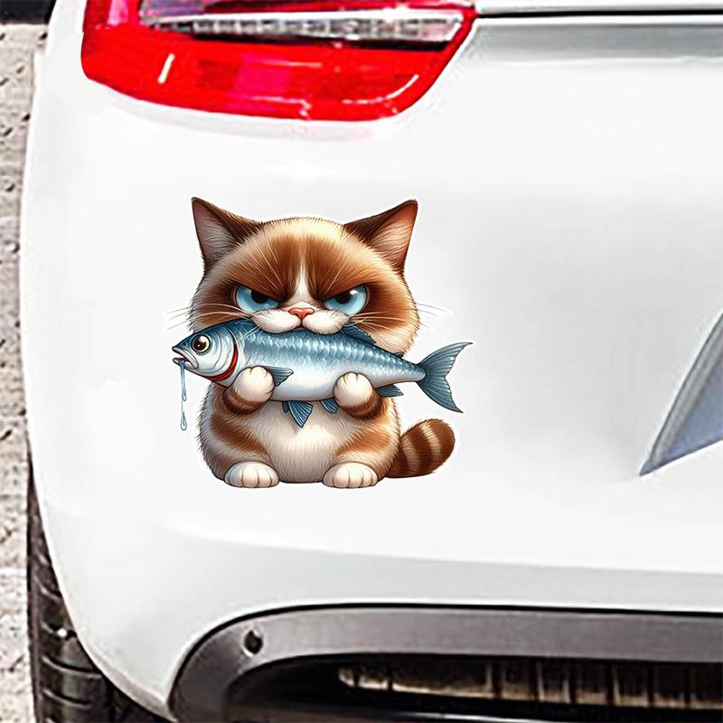 Funny Cats Eat Fish Car Stickers Waterproof Vinyl Decals Auto Body Window Bumper Decor Motorcycle Helmet Stickers TM186