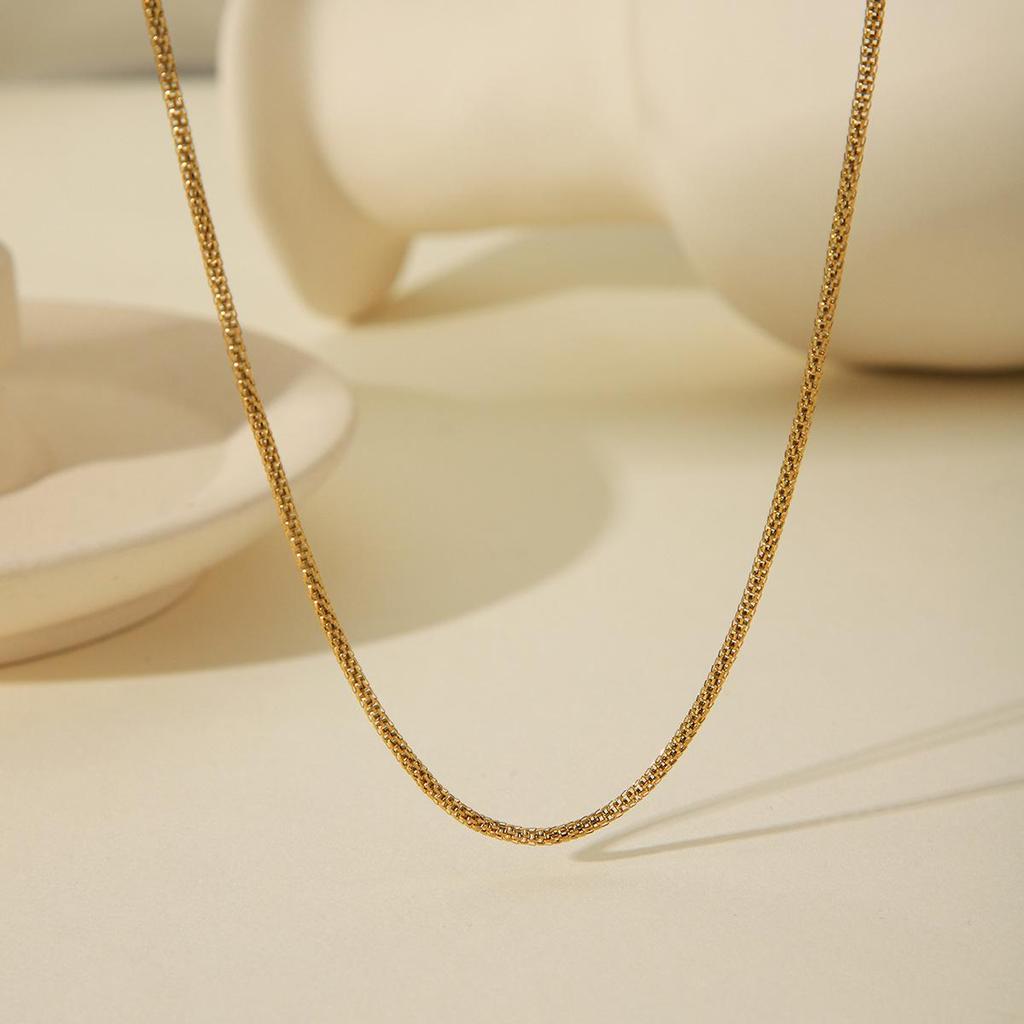 18k Gold and Stainless Steel Mesh Choker - European & American Style, Simple, Non-Fading