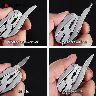 Mini Folding Plier Stainless Steel Foldaway Keychain Screwdriver Portable Mini Pliers Camping Survival Multifunction Car Tool