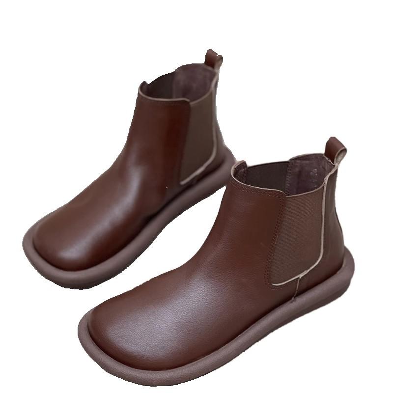 Fashion GKTINOO 2025 Autumn Winter New Genuine Leather Round Toe Chelsea Boots Casual Anti-slip Soft Sole Warm Women's Flat Boots