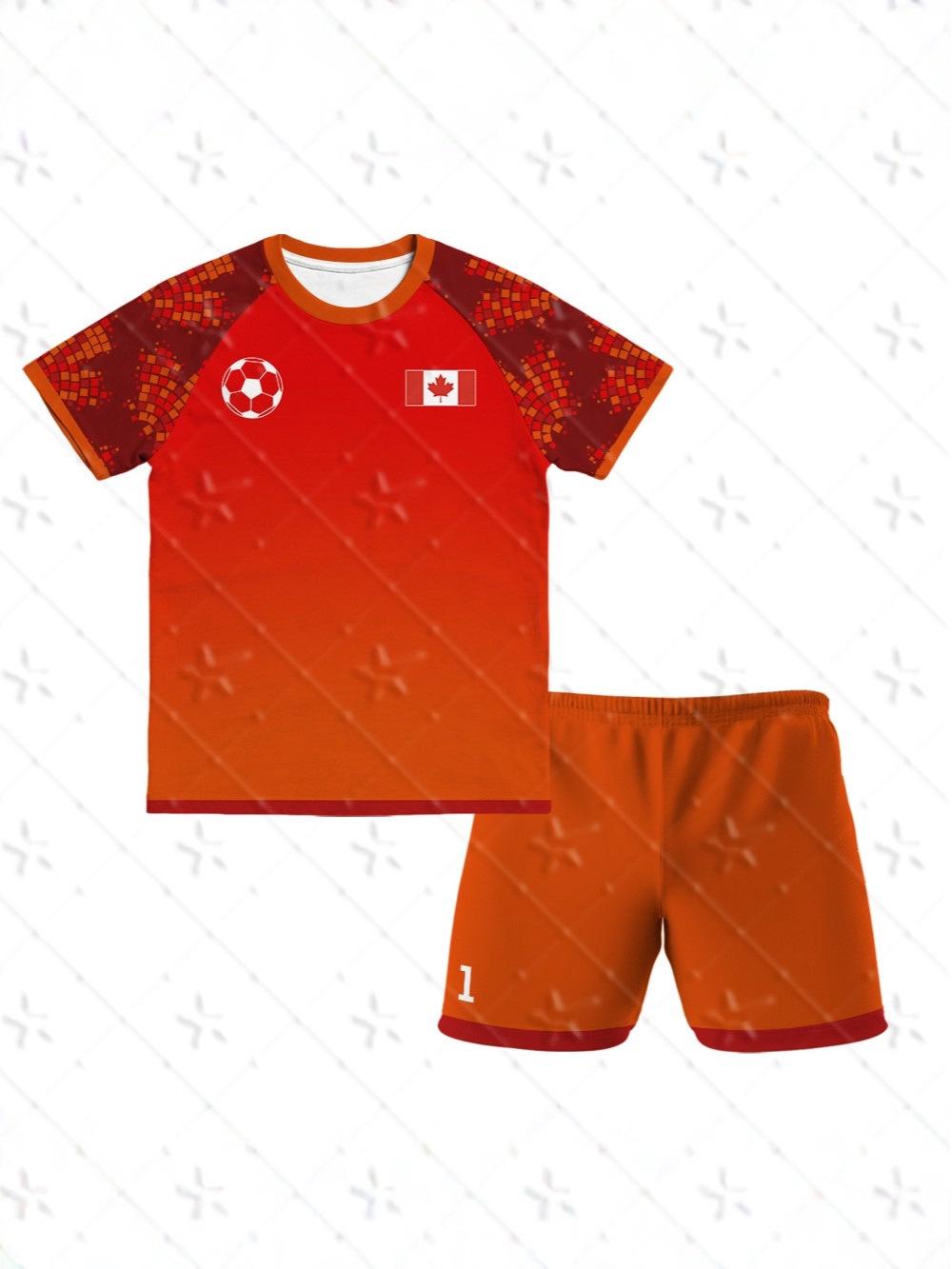 2026 Canada Fan Football Jersey & Shorts Set - USA, Canada, Mexico World Cup, Raglan Sleeves - Kids & Adults 140cm
