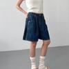 New Arrivals Open Run Women Summer Denim Pintuck Ring Stitch Bermuda Shorts