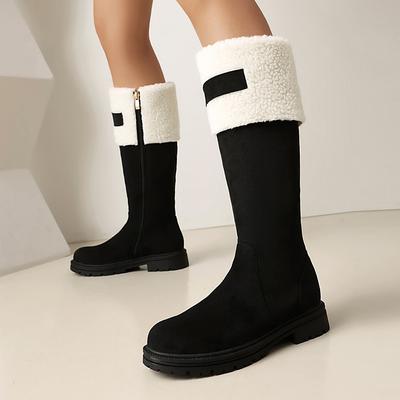Übergröße Lammwolle Spleißen Mattes Samtobermaterial Schwamm Anti-Rutsch Dicke Sohle Schneestiefel Seitenreißverschluss Plüschfutter Kniehoher Stiefel