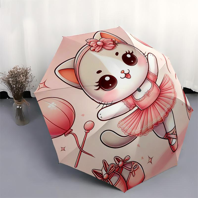 1pc Ballerina Cat In Pink Umbrella with Plastic Handle,Suitable for All Seasons UmbrellaPT542