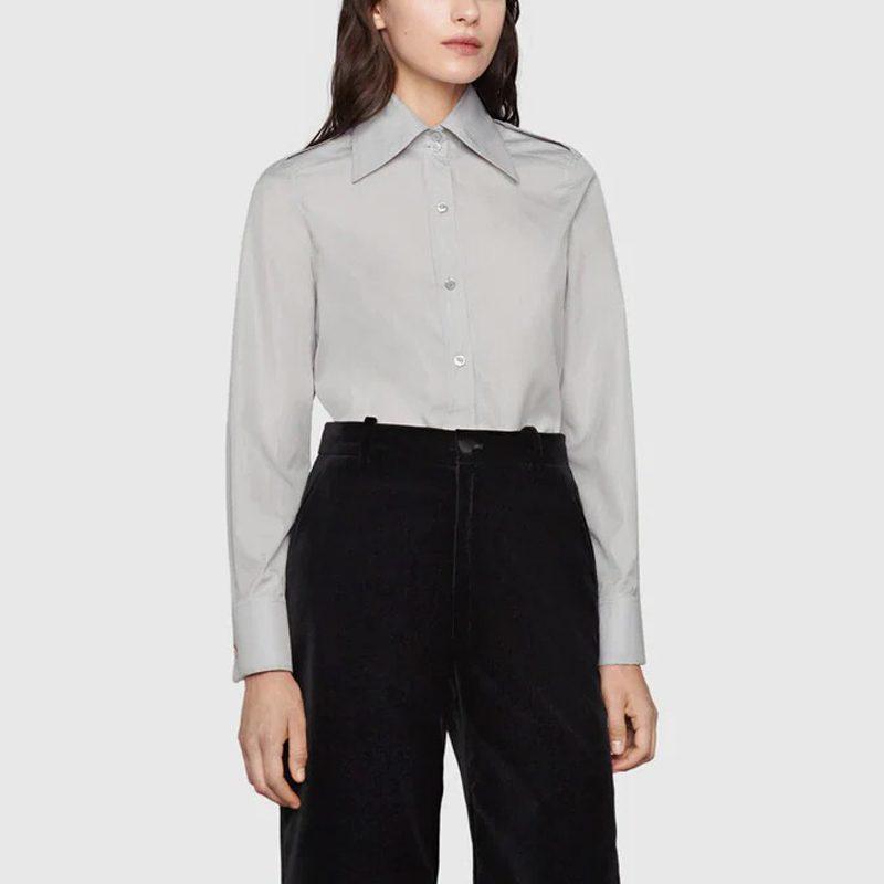 Gucci Shirts Women's Gray Lapel Moderate Other 675614-Z3599-1239