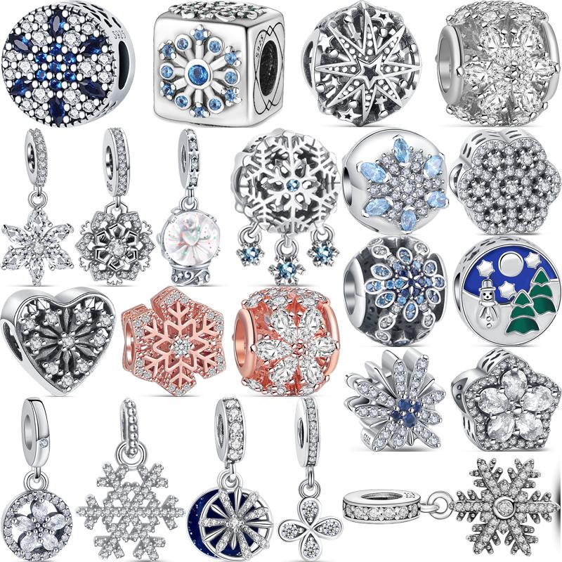 

925 однотонные серебряные блестящие ледяные кристаллы цветы снежинка снежный ком зимние тонкие бусины подходят оригинальные подвески браслет DIY ювелирные изделия