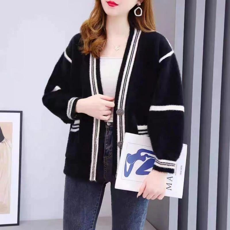 Cardigan Mink Plush Foreign Style Coat Sweater for Women Autumn and Winter Long Sleeve V Neck Sweater Cardigan Female Tops