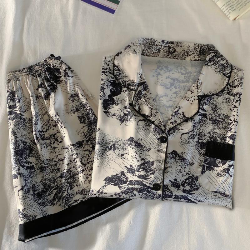 New Chinese Ink Painting Printing Short-Sleeved Shorts Women'S Summer Temperament Style Loungewear Can Be Worn Outside