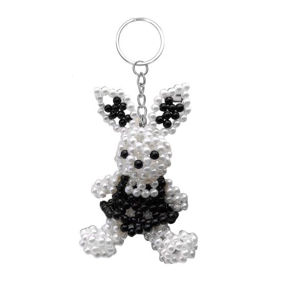 Faux Pearl Bear Rabbit Keychain Pendant Handmade Braided Lightweight Charm Key Chain Backpack Bag Accessory