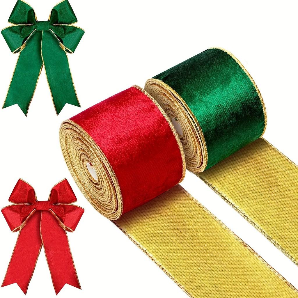 Christmas Decorative Polyester Ribbons In Rich Green And Red For Holiday Crafts