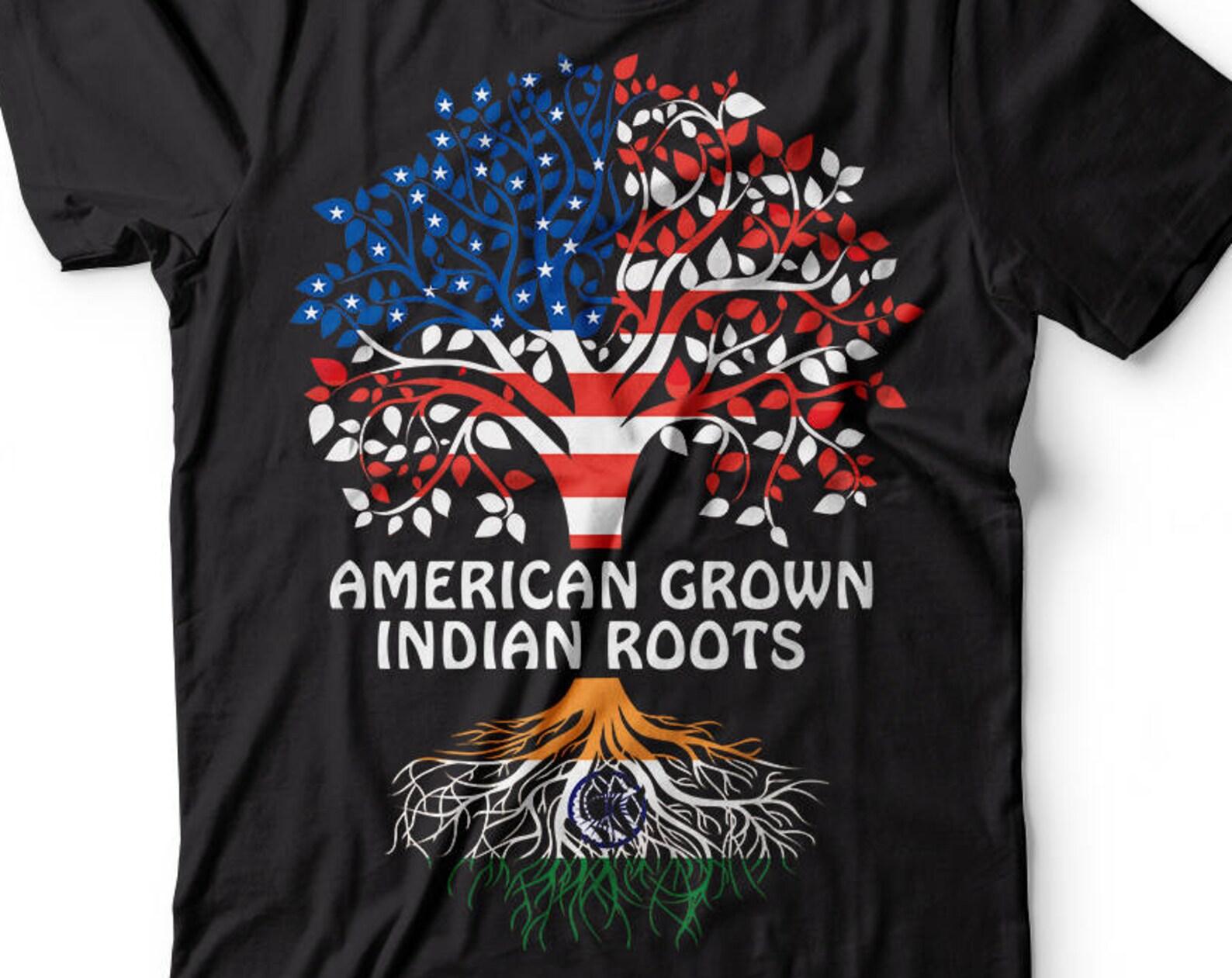 American Grown Indian Roots T-Shirt: Cultural Pride Tee L