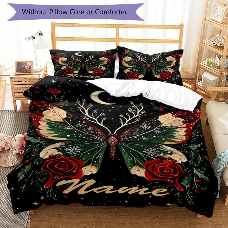 3pcs Custom Name Butterfly Bedding Set Duvet Cover Closure Includes 1 Duvet Cover & 2 Pillowcases, Soft and Comfortable for All Seasons.