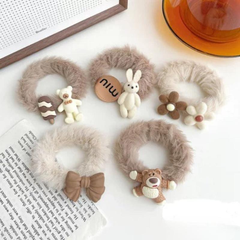 Winter Milk Coffee Cartoon Plush Headband, Bow, Flower Hair Rope, Network, Same Style Hair Accessories