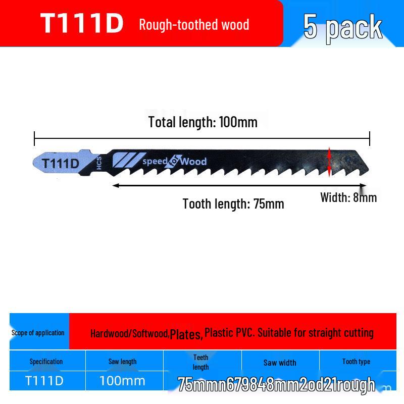 Extra Long Jigsaw Blade T244D - Fine/Coarse Teeth, Anti-Chip, for Wood, Metal, Plastic, Iron, Aluminum