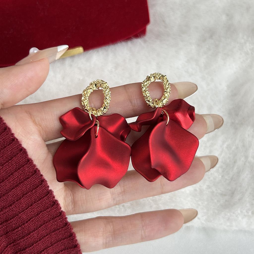 Light Luxury Ankara Red Fashion French Retro High-End Sense Personalized Temperament Women'S Elegant Earrings