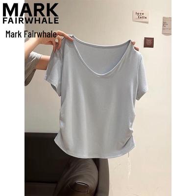 Women's V-Neck Pleated Short Sleeve T-Shirt
