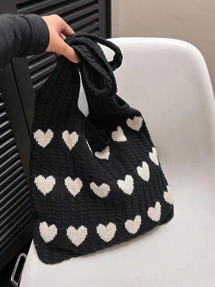 2024 Fashion Women's Woolen Knit Shoulder Bag - Handmade Underarm Tote
