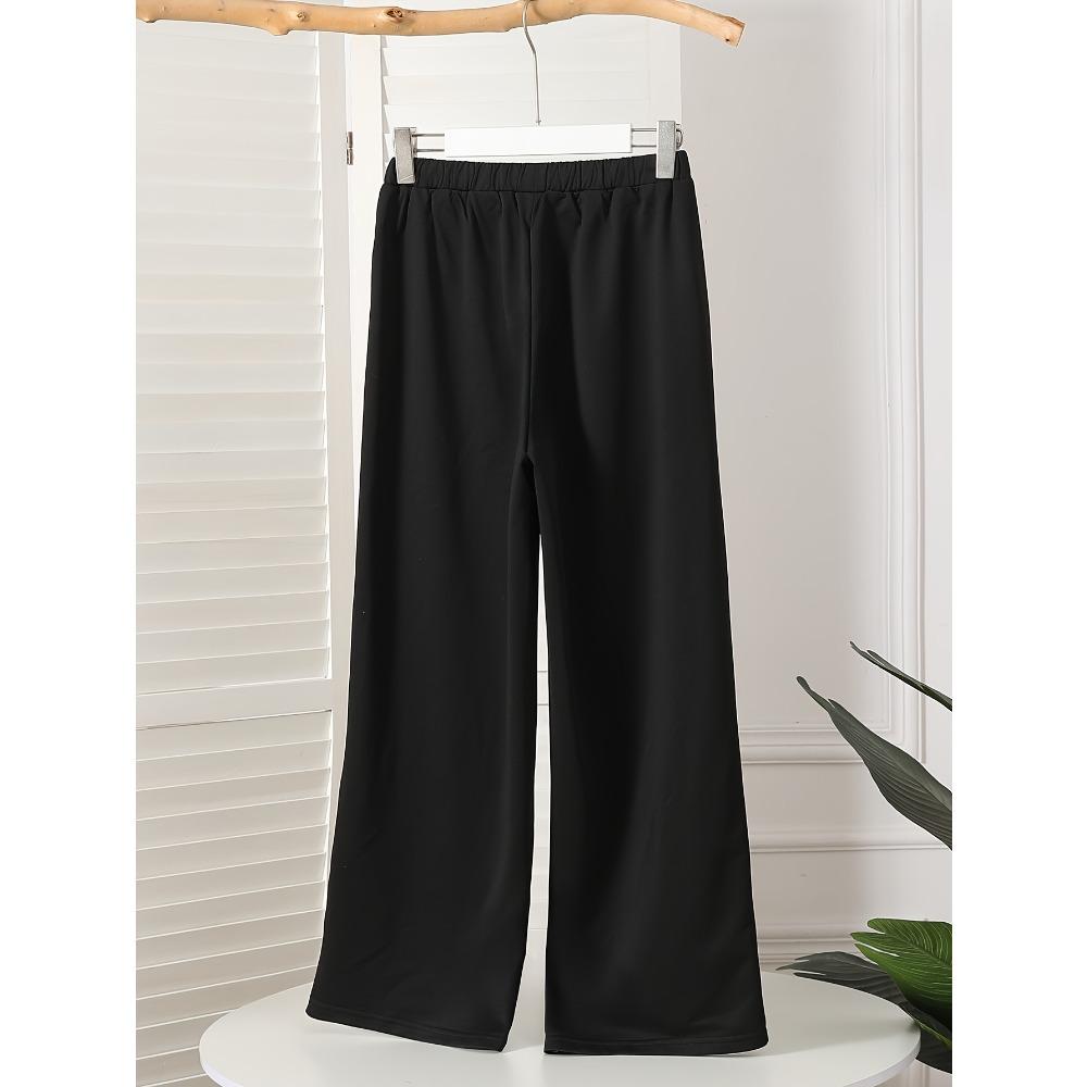 Fashionable Solid Color Cat Print Youth Pants with Loose and Wide Legs, Suitable for Spring