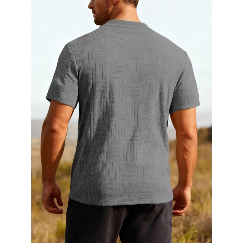 Men Geometric Textured Fabric Crew Neck Short Sleeve Casual Multiple Color Options T Shirt